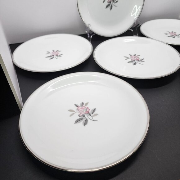 Noritake 5790 Rosales Set of 6 Salad Plates 8 3/4" Pink Rose Silver Trim Japan - Picture 2 of 9